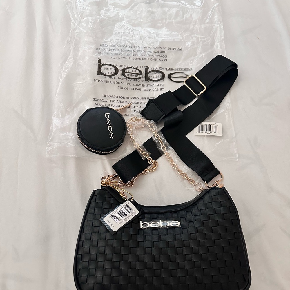 Bebe Black Yara Woven 3 way bag